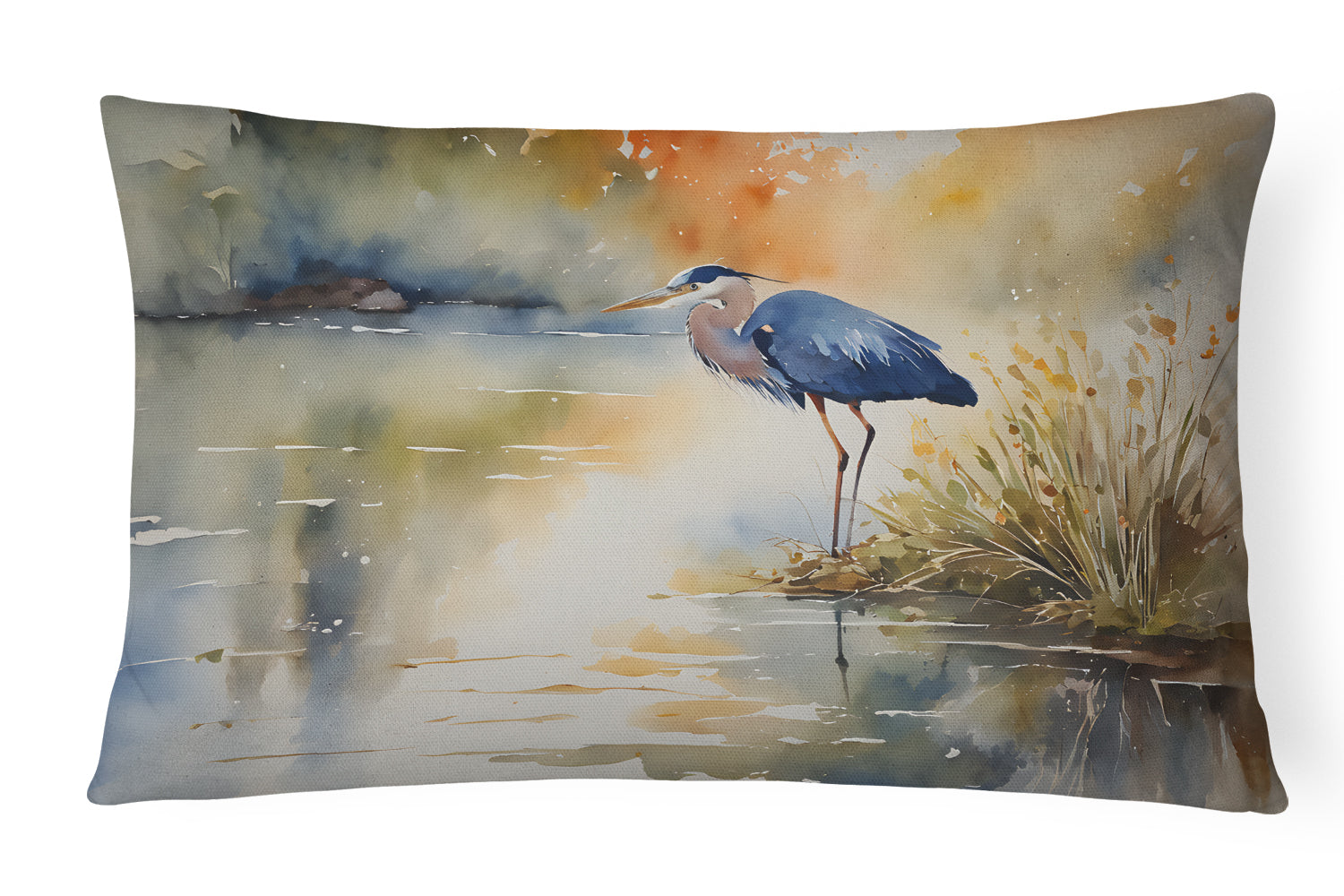 Blue Heron Decorative Throw Pillow 12x16 Indoor Outdoor Accent Cushion, Fabric Cover with Insert for Sofa, Bed, Porch & Living Room