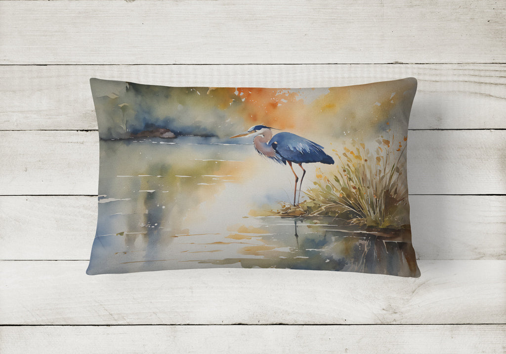 Blue Heron Decorative Throw Pillow 12x16 Indoor Outdoor Accent Cushion, Fabric Cover with Insert for Sofa, Bed, Porch & Living Room