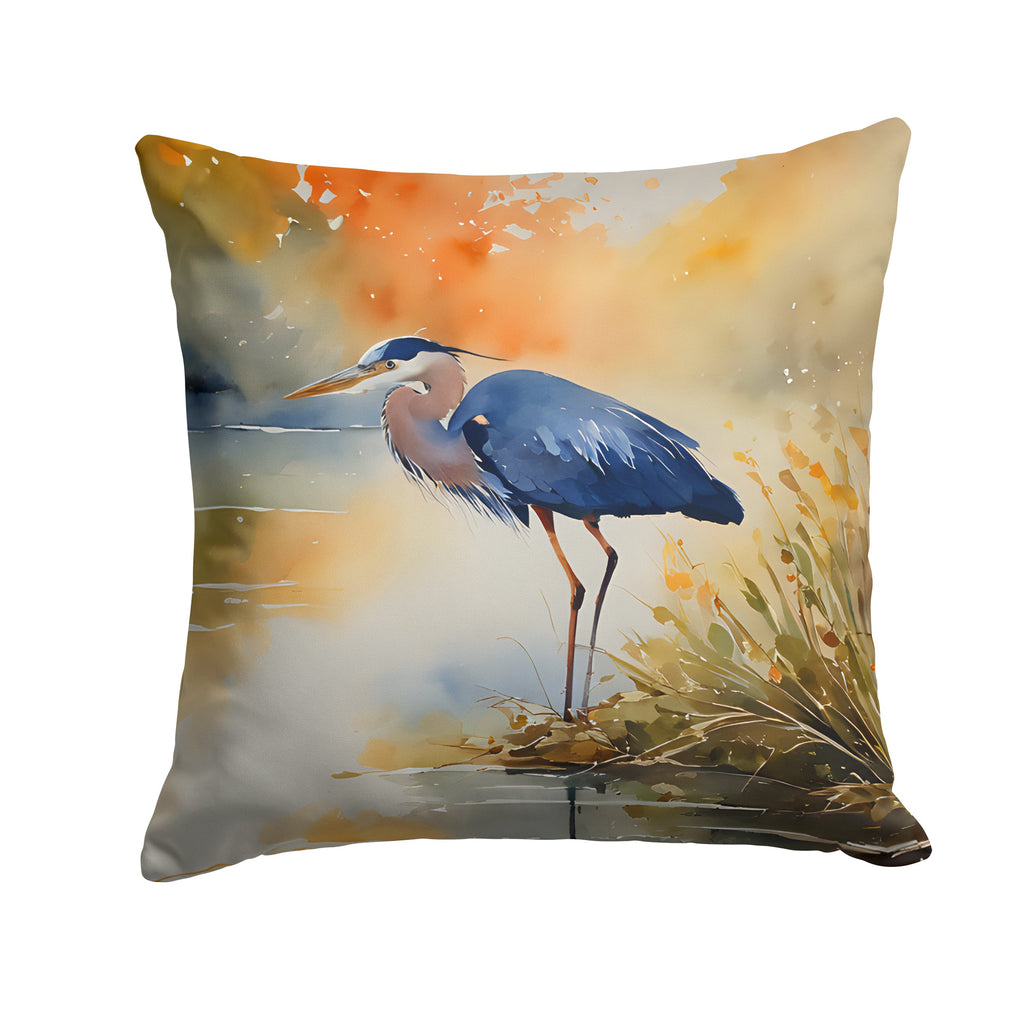 Blue Heron Decorative Throw Pillow 18x18 Indoor Outdoor Accent Cushion, Fabric Cover with Insert for Sofa, Bed, Porch & Living Room