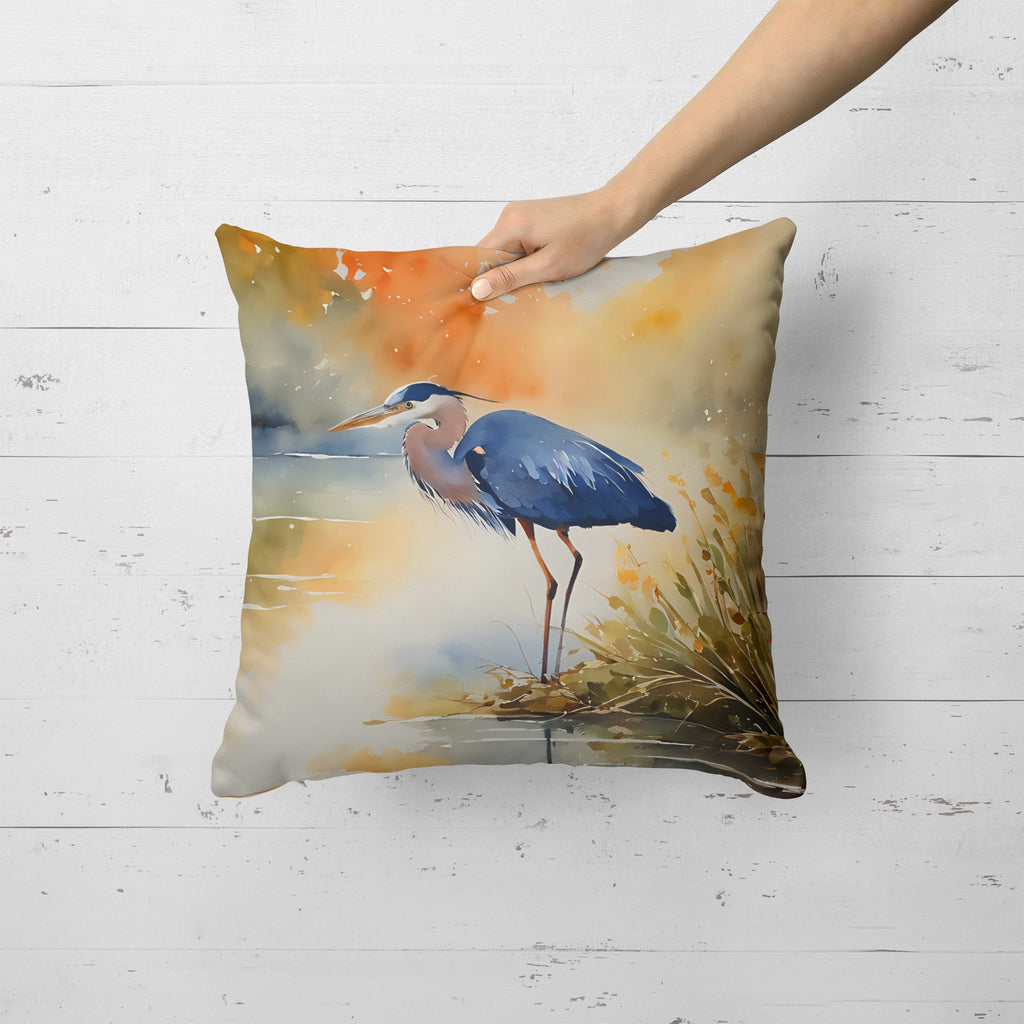 Blue Heron Decorative Throw Pillow 18x18 Indoor Outdoor Accent Cushion, Fabric Cover with Insert for Sofa, Bed, Porch & Living Room