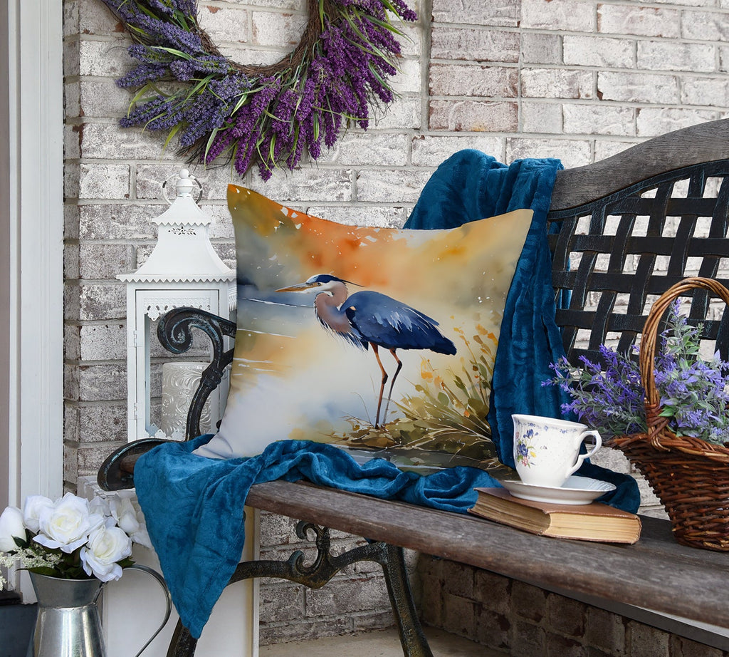 Blue Heron Decorative Throw Pillow 18x18 Indoor Outdoor Accent Cushion, Fabric Cover with Insert for Sofa, Bed, Porch & Living Room