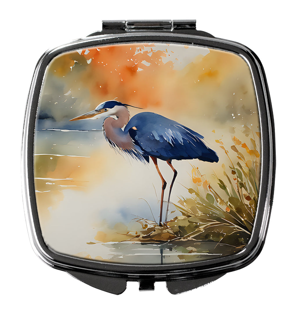 Blue Heron Compact Mirror Decorative Travel Makeup Mirror for Women Girls Gifts Pocket Makeup Mirror Folding Handheld