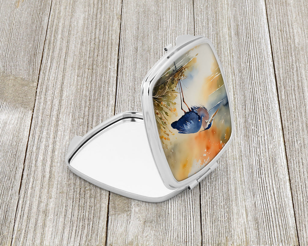 Blue Heron Compact Mirror Decorative Travel Makeup Mirror for Women Girls Gifts Pocket Makeup Mirror Folding Handheld