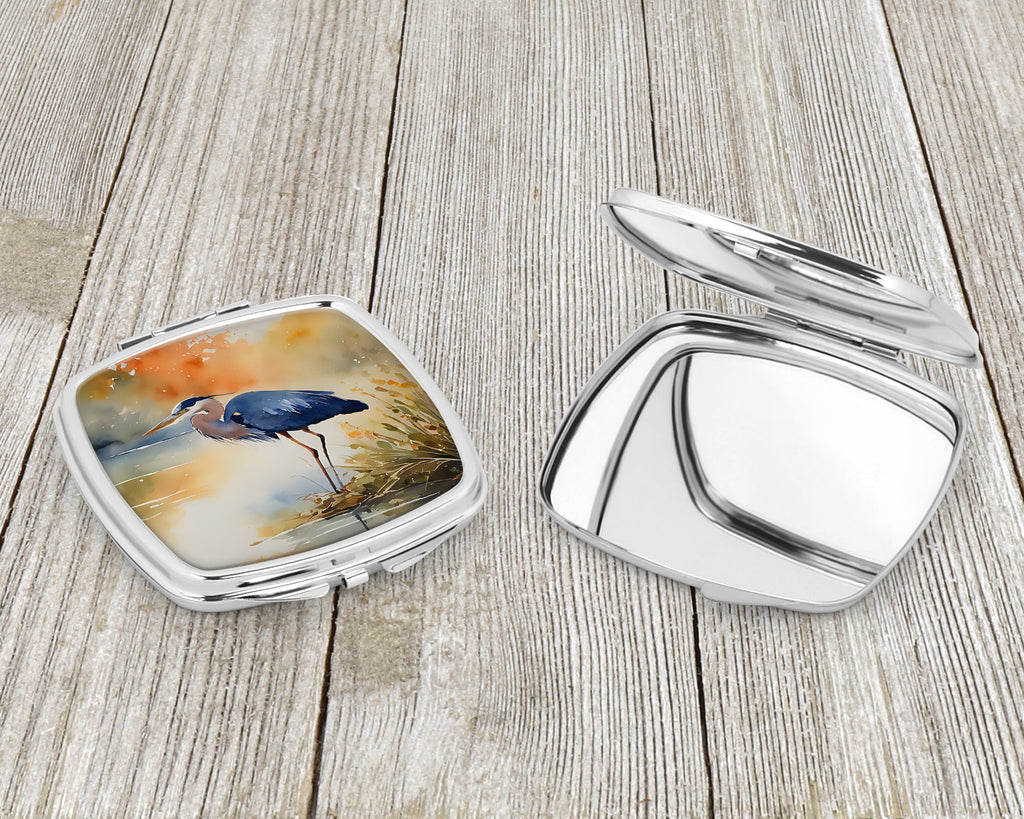 Blue Heron Compact Mirror Decorative Travel Makeup Mirror for Women Girls Gifts Pocket Makeup Mirror Folding Handheld