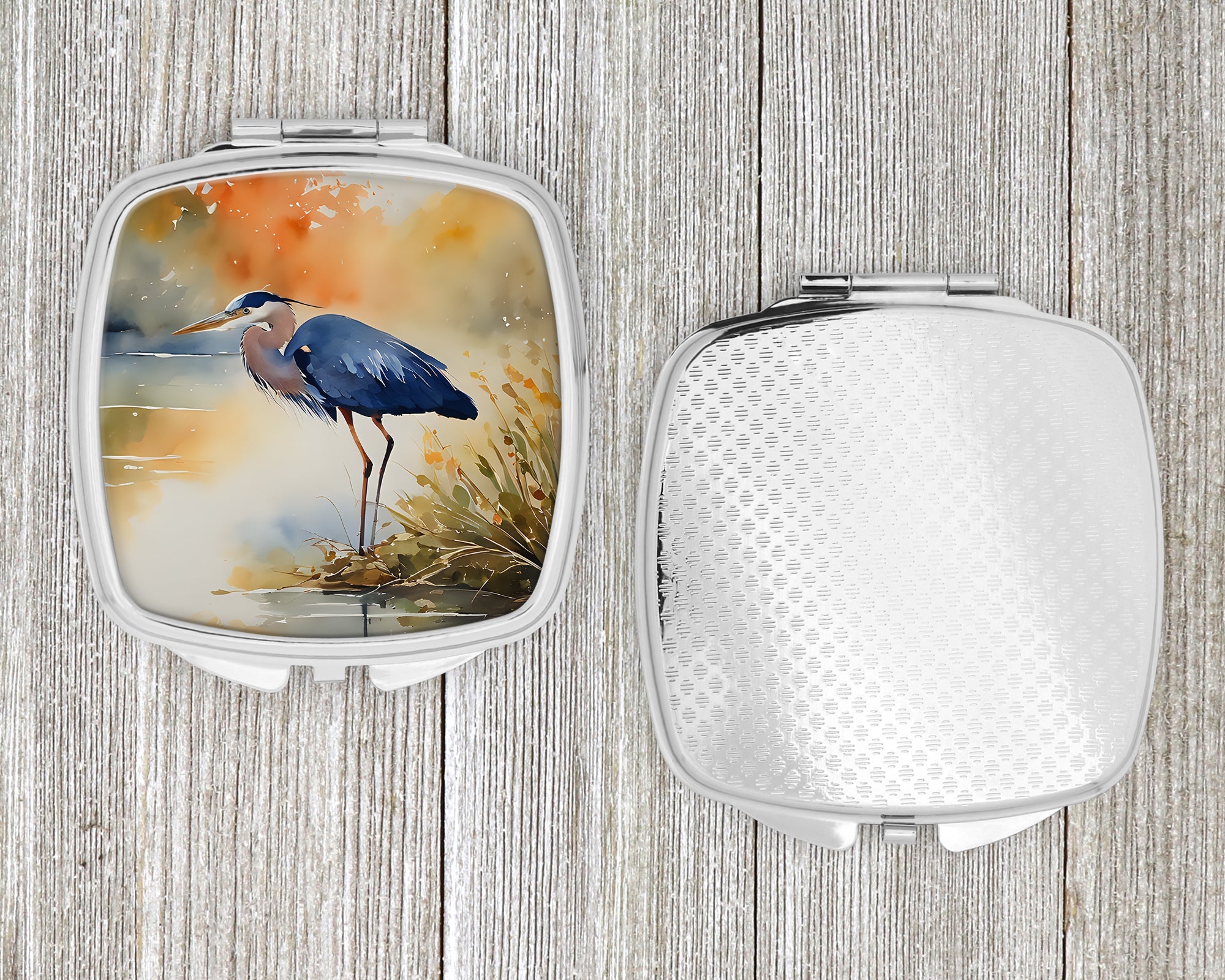 Blue Heron Compact Mirror Decorative Travel Makeup Mirror for Women Girls Gifts Pocket Makeup Mirror Folding Handheld