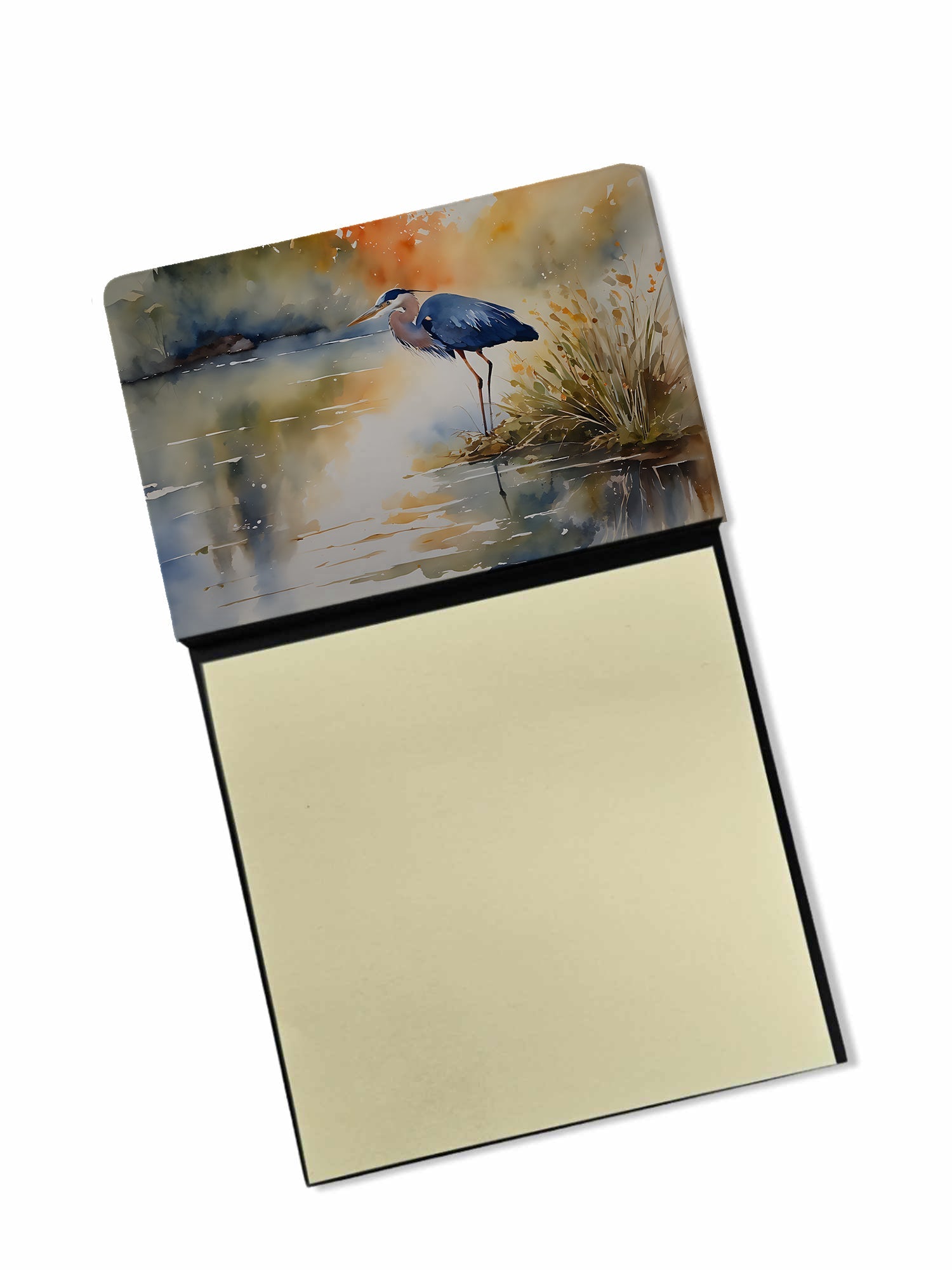 Blue Heron Watercolor Sticky Note Holder Refillable Dispenser Desk Accessory 3x3 Pad Gift