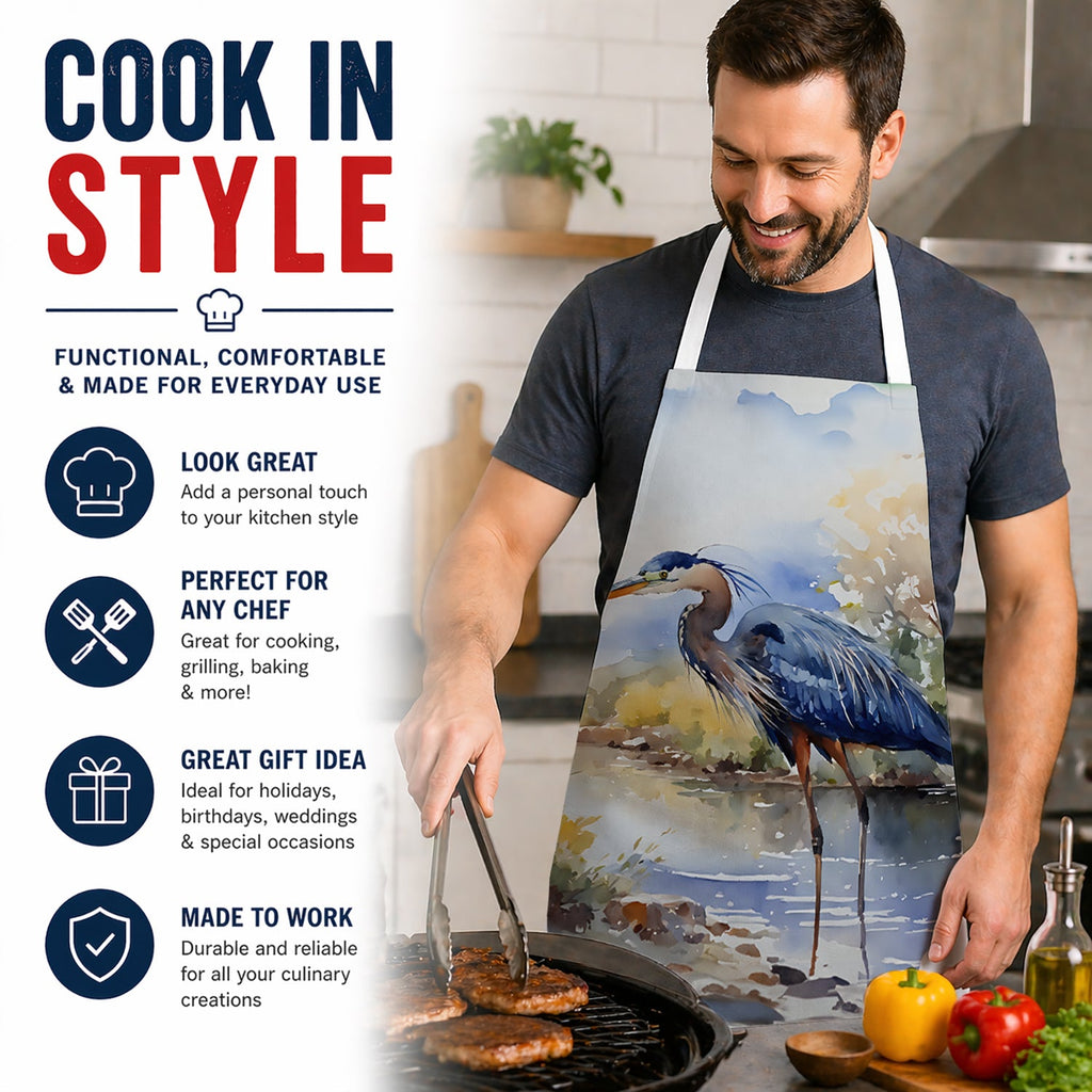 Blue Heron Apron Cooking Kitchen Server Baking Crafts Gardening for Adult Women Men, Unisex, Large, Multicolor