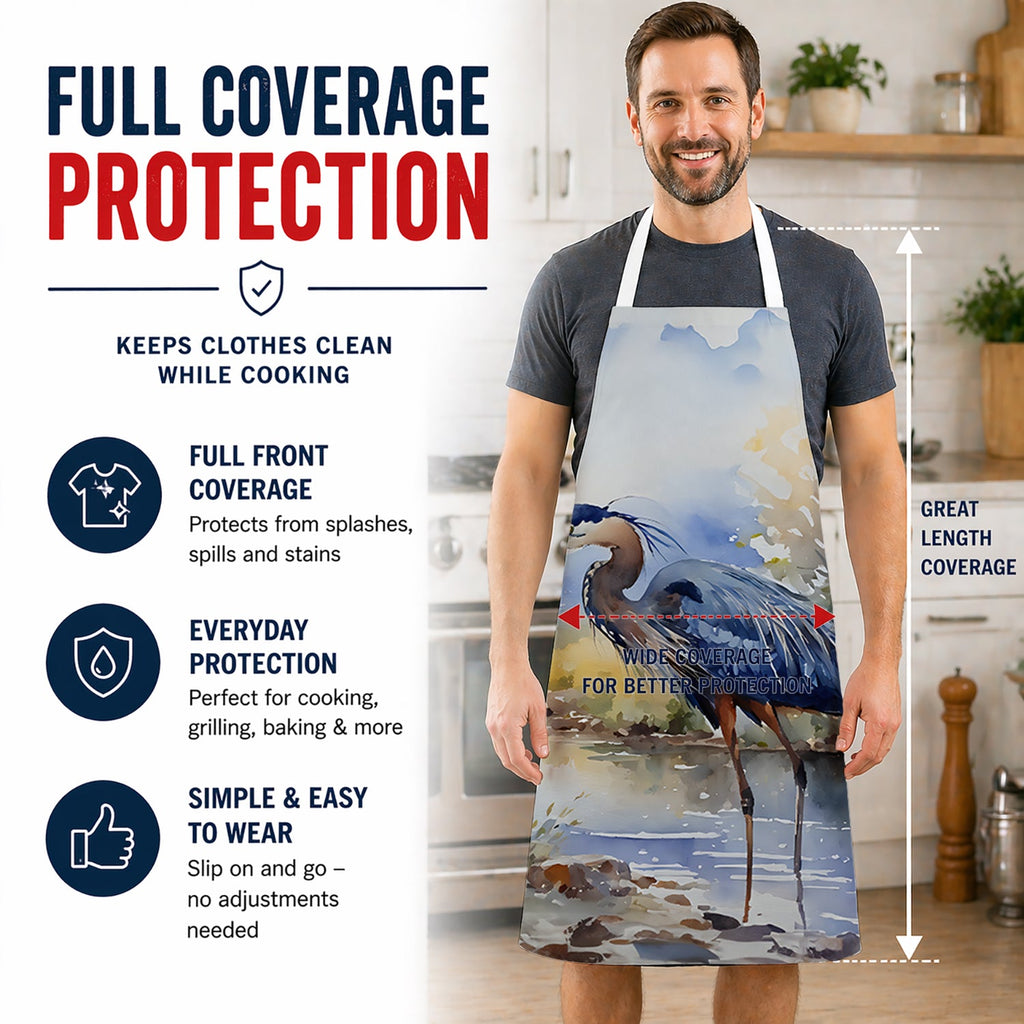 Blue Heron Apron Cooking Kitchen Server Baking Crafts Gardening for Adult Women Men, Unisex, Large, Multicolor