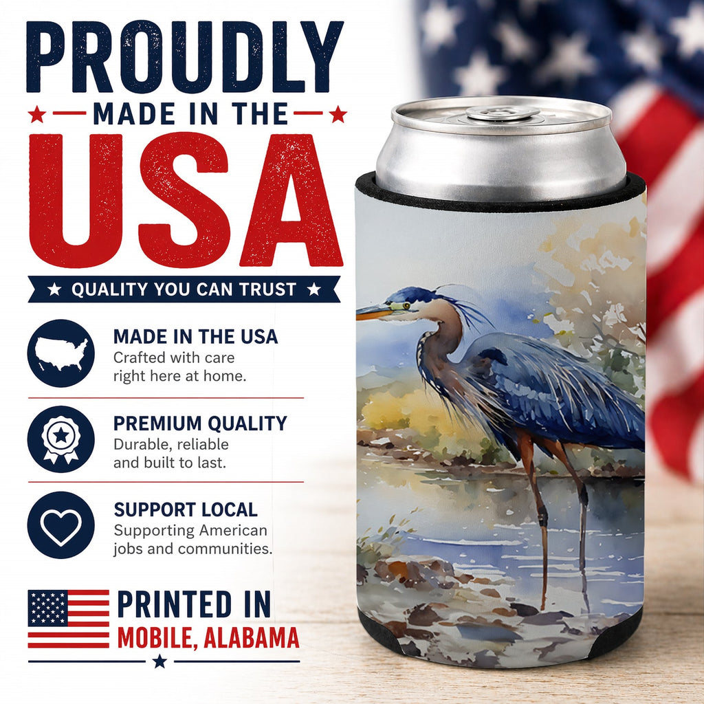 Blue Heron Can or Bottle Hugger Cooler Sleeve for Standard 12 oz Cans, Insulated Foam Beer & Soda Can Hugger Reusable