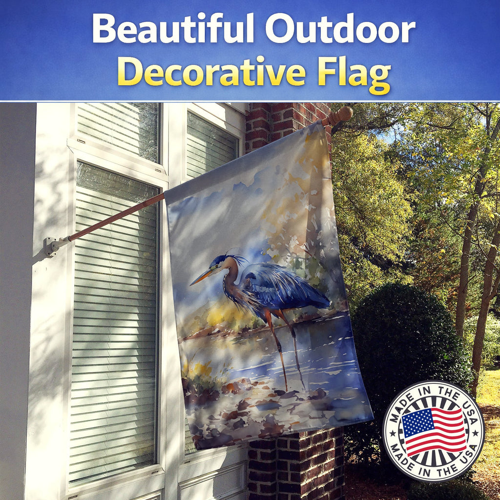 Blue Heron House Flag 28x40 Porch Sleeve Pole Decorative Outside Yard Banner Artwork Wall Hanging, Polyester