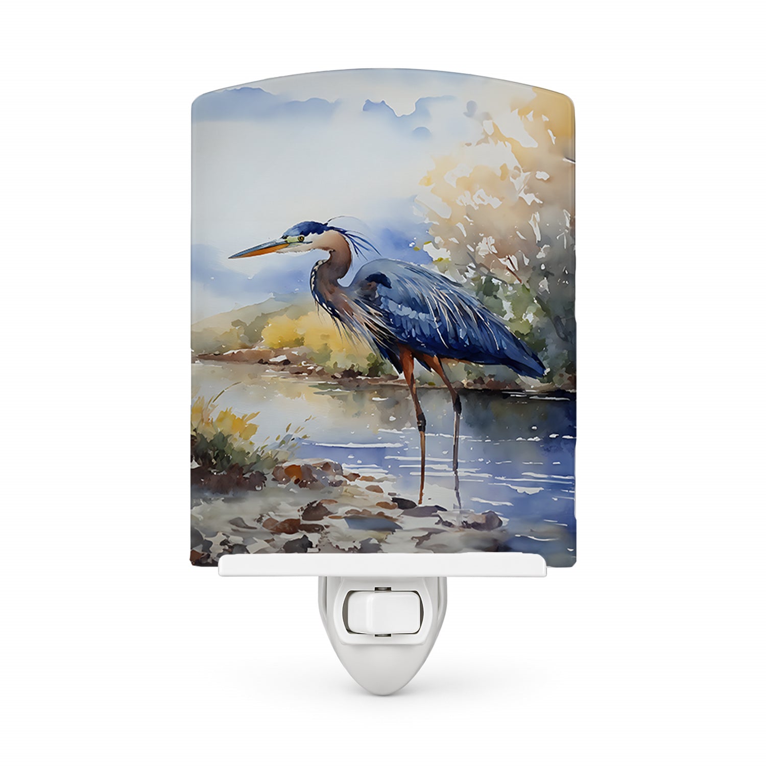 Blue Heron Ceramic Night Light Compact, UL-Certified, Ideal for Bedroom, Bathroom, Nursery, Hallway, Kitchen, 6x4x3, Multicolor
