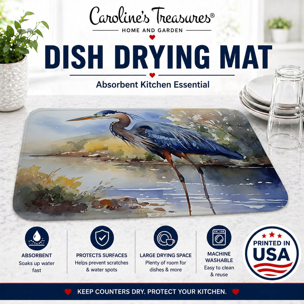 Blue Heron Dish Drying Mat Absorbent Dish Drying Mat Pad for Kitchen Counter Dish Drainer Mat for Countertop, 14 x 21", Multicolor