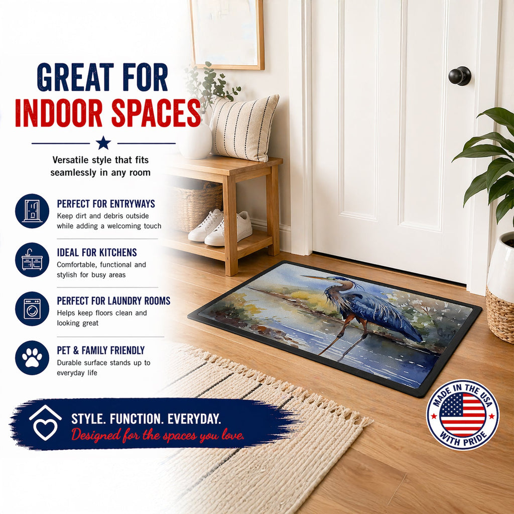 Blue Heron Doormat Indoor Outdoor 24H X 36W Front Door Mat Rugs for Entryway, Non Slip Washable Low Pile,
