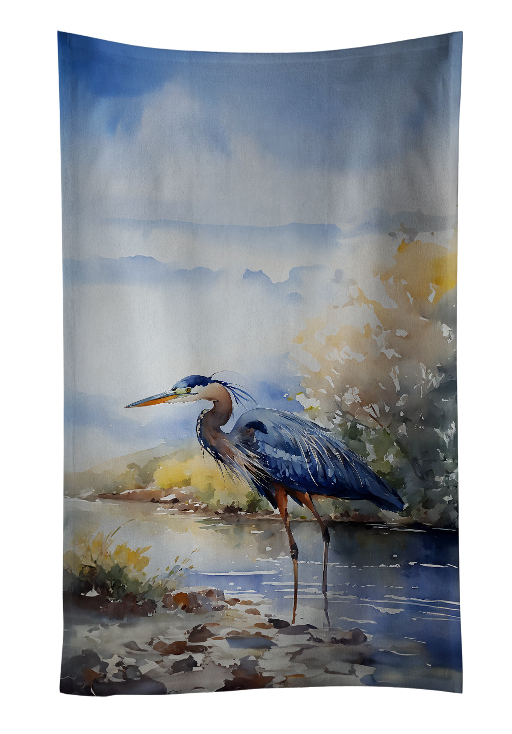 Blue Heron Kitchen Towel Velour Plush Front and Cotton Loop Back Machine Washable