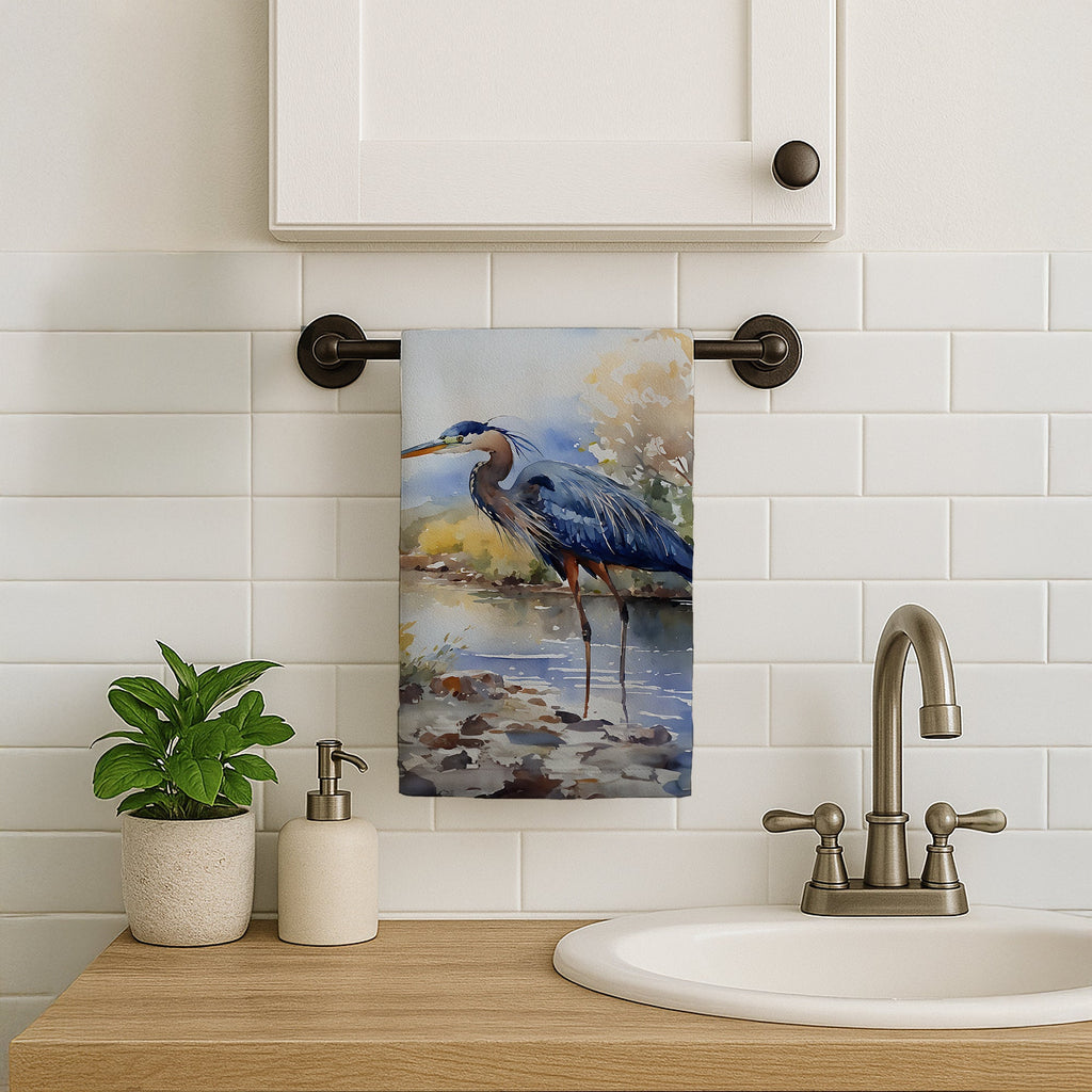 Blue Heron Kitchen Towel Velour Plush Front and Cotton Loop Back Machine Washable