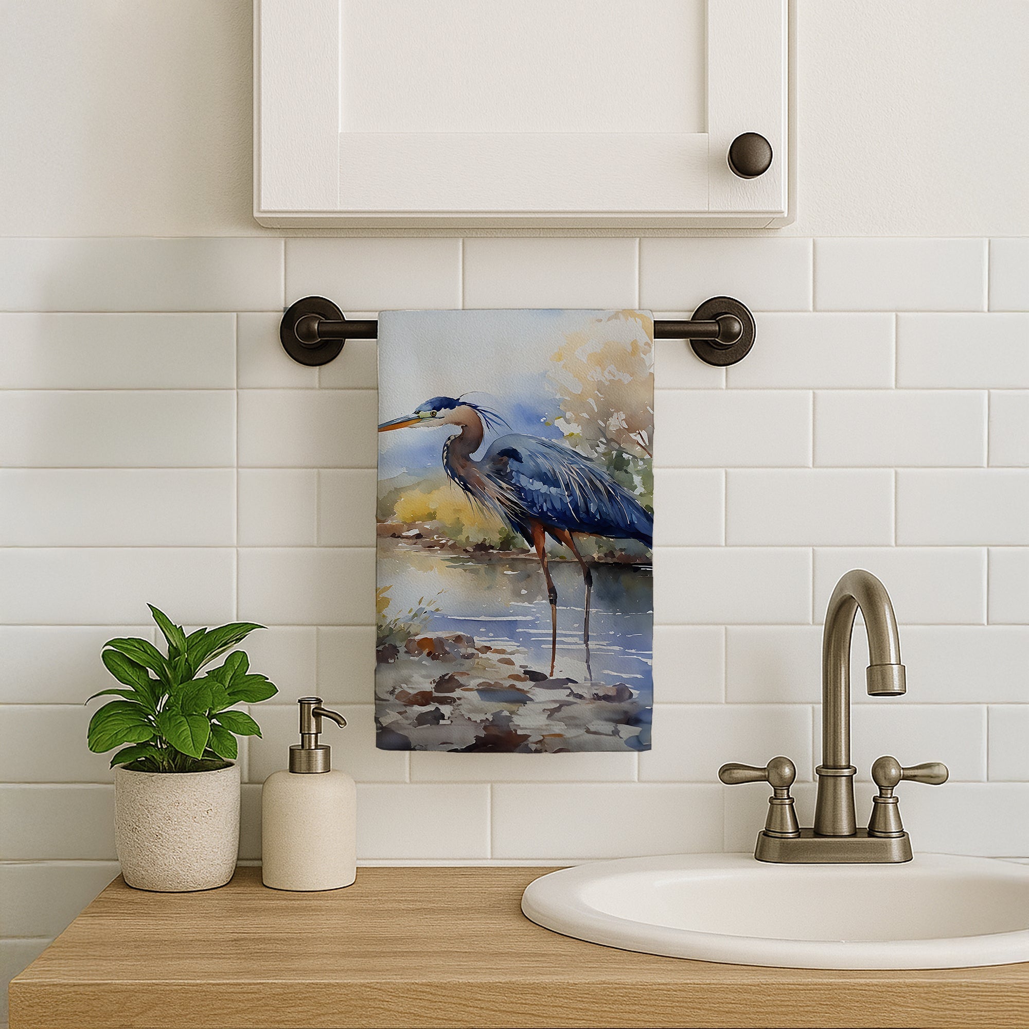 Blue Heron Kitchen Towel Velour Plush Front and Cotton Loop Back Machine Washable