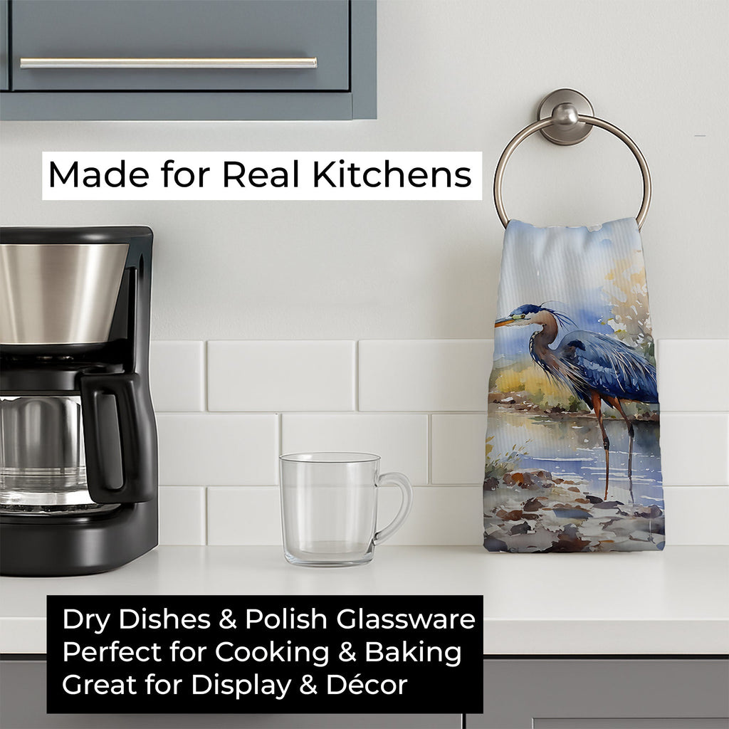 Blue Heron Kitchen Towel Velour Plush Front and Cotton Loop Back Machine Washable