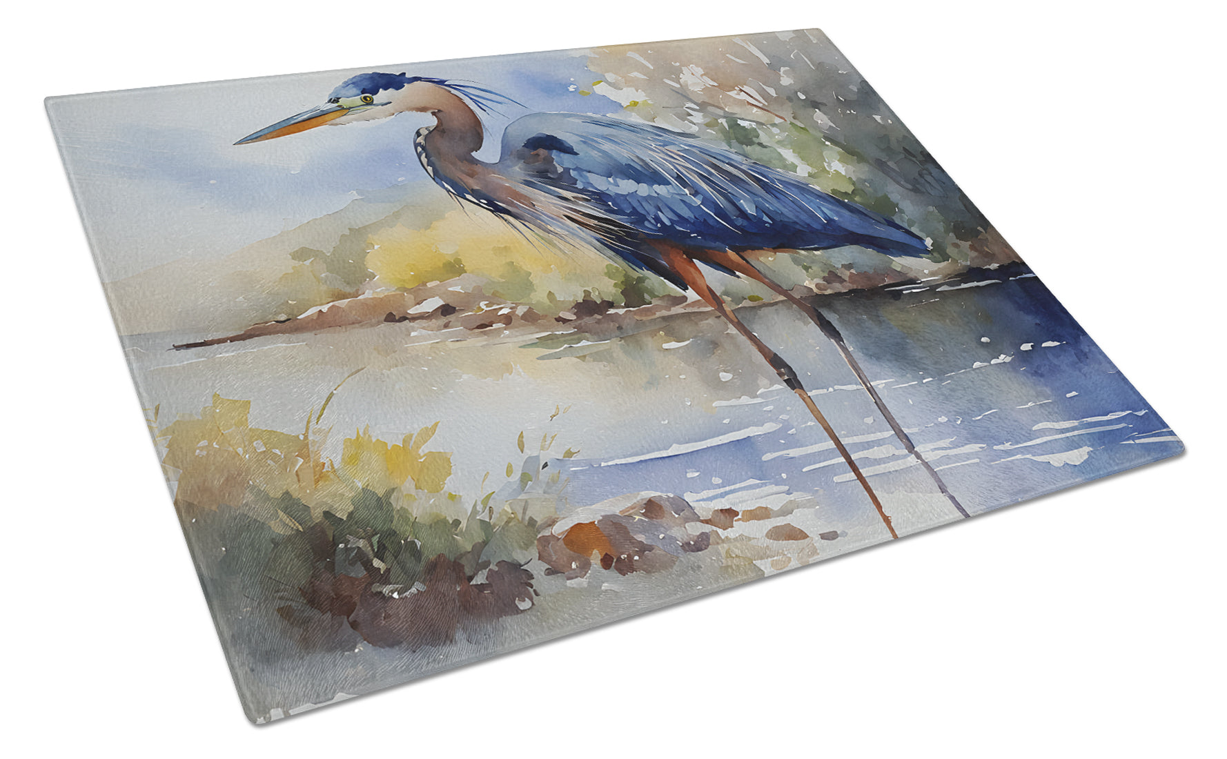 Blue Heron Cutting Board Tempered Glass Kitchen Cutting Surface, Heat Resistant Chopping, Non-Slip Feet, Food Prep & Serving