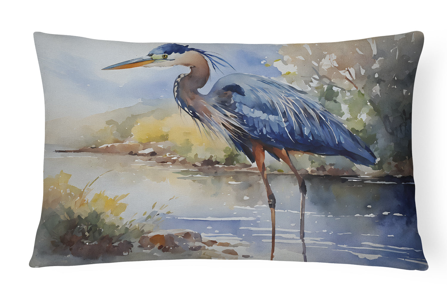 Blue Heron Decorative Throw Pillow 12x16 Indoor Outdoor Accent Cushion, Fabric Cover with Insert for Sofa, Bed, Porch & Living Room