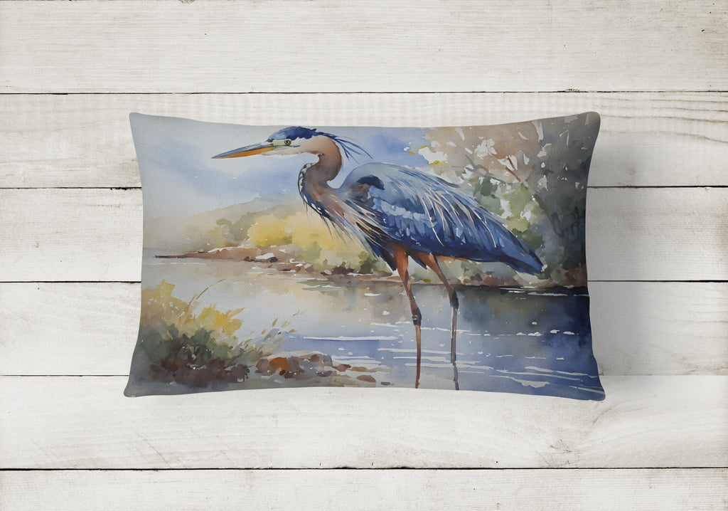 Blue Heron Decorative Throw Pillow 12x16 Indoor Outdoor Accent Cushion, Fabric Cover with Insert for Sofa, Bed, Porch & Living Room