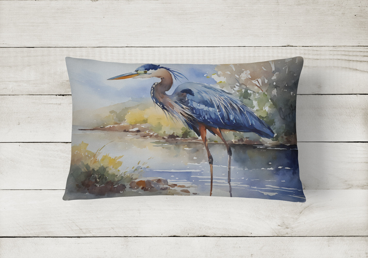 Blue Heron Decorative Throw Pillow 12x16 Indoor Outdoor Accent Cushion, Fabric Cover with Insert for Sofa, Bed, Porch & Living Room