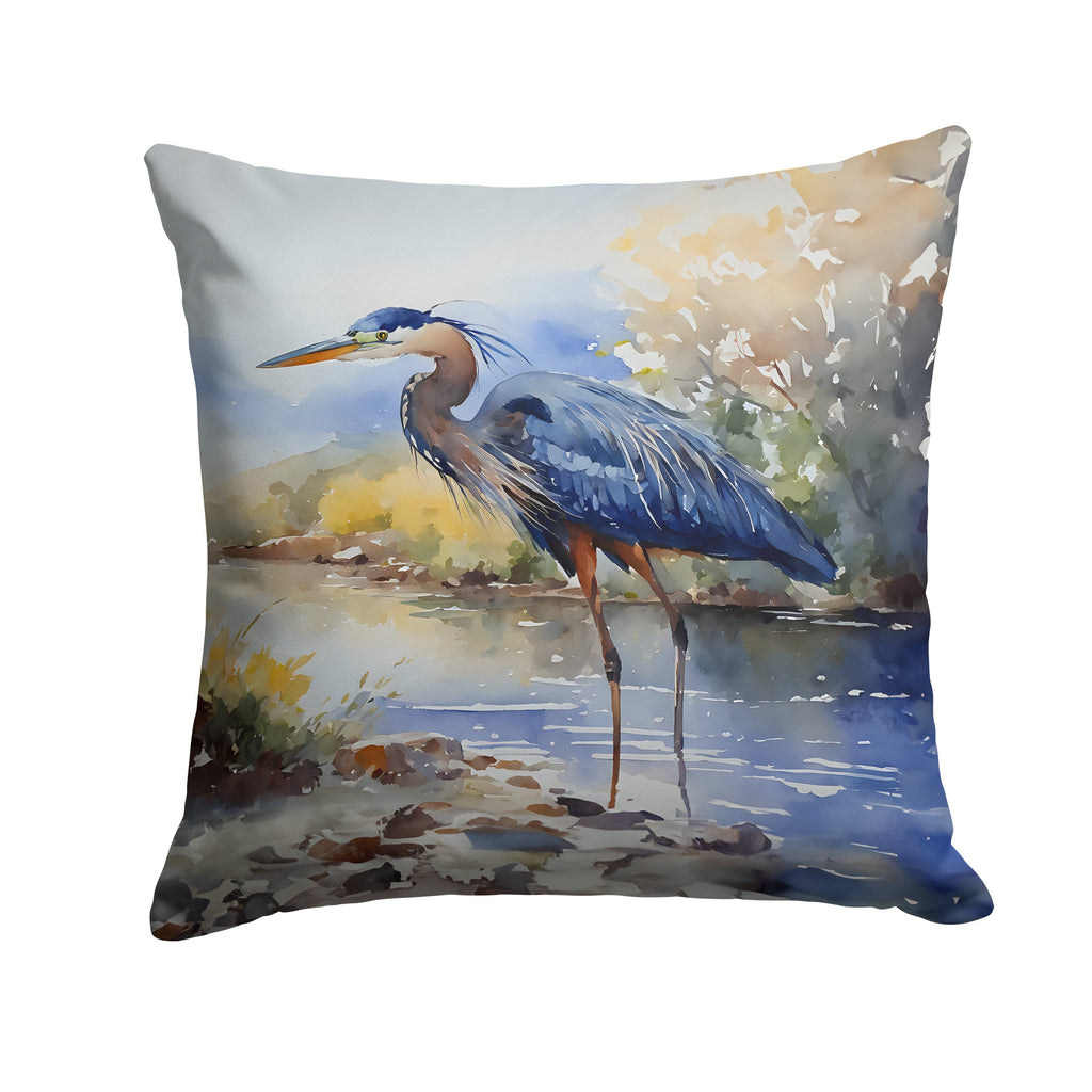 Blue Heron Decorative Throw Pillow 18x18 Indoor Outdoor Accent Cushion, Fabric Cover with Insert for Sofa, Bed, Porch & Living Room