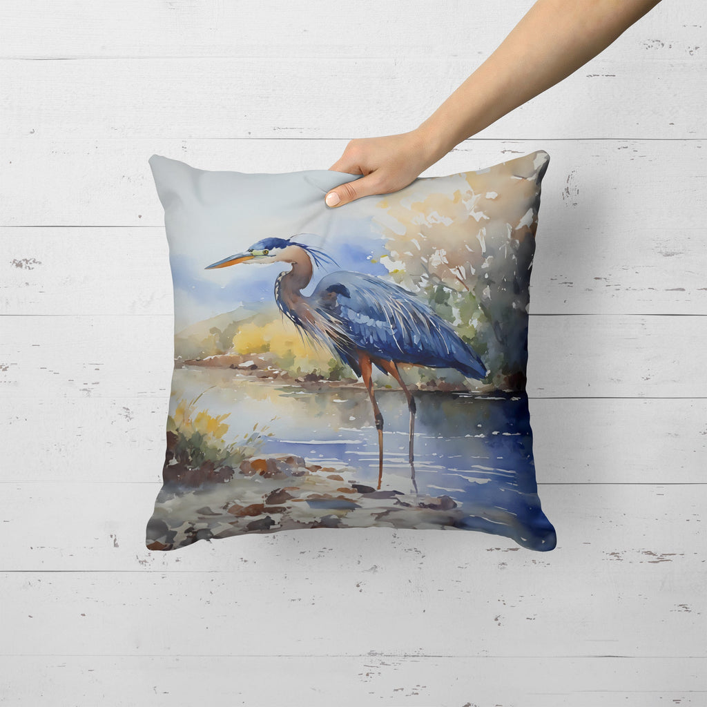 Blue Heron Decorative Throw Pillow 18x18 Indoor Outdoor Accent Cushion, Fabric Cover with Insert for Sofa, Bed, Porch & Living Room