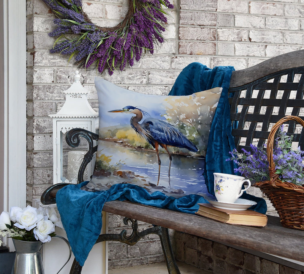 Blue Heron Decorative Throw Pillow 18x18 Indoor Outdoor Accent Cushion, Fabric Cover with Insert for Sofa, Bed, Porch & Living Room