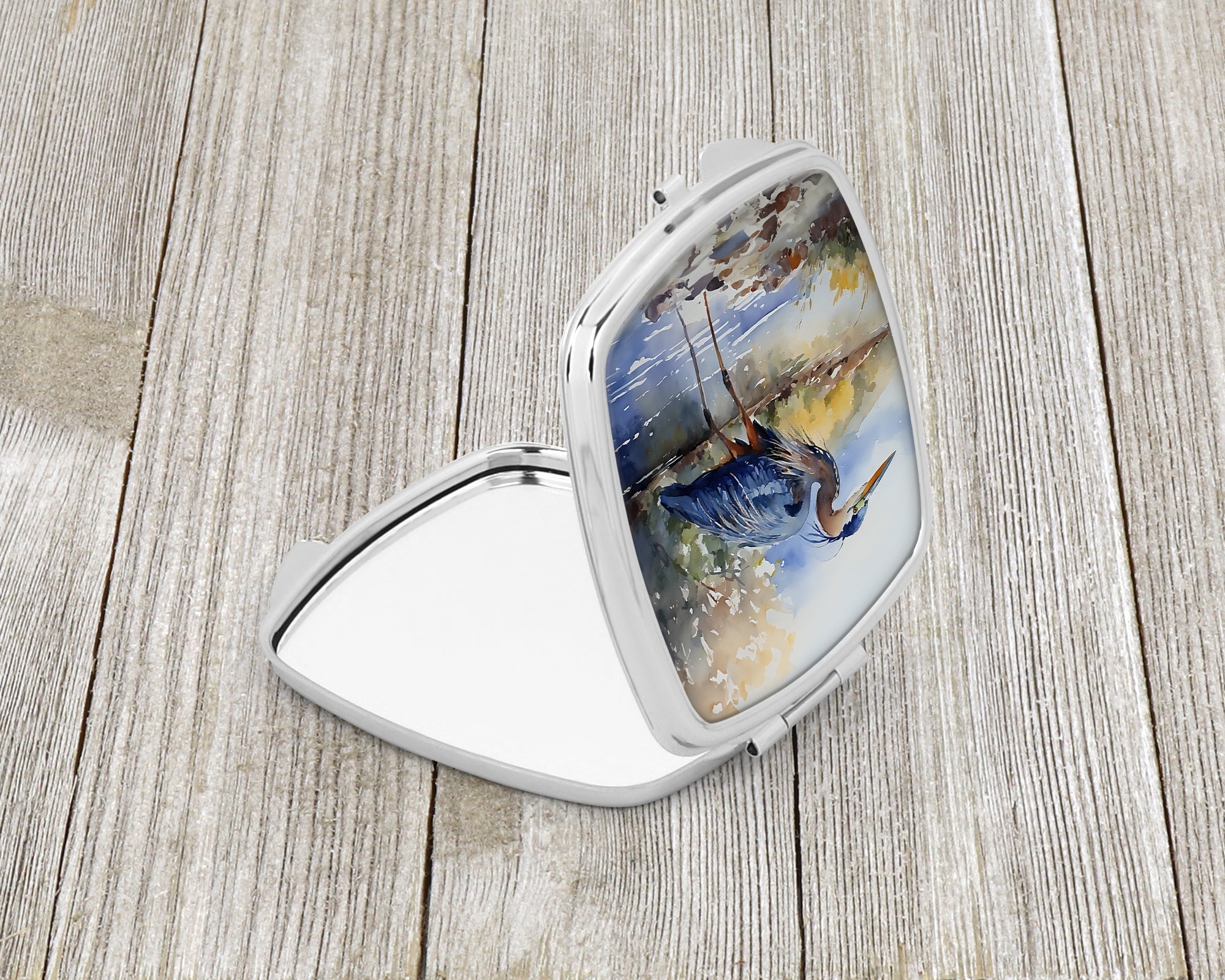 Blue Heron Compact Mirror Decorative Travel Makeup Mirror for Women Girls Gifts Pocket Makeup Mirror Folding Handheld