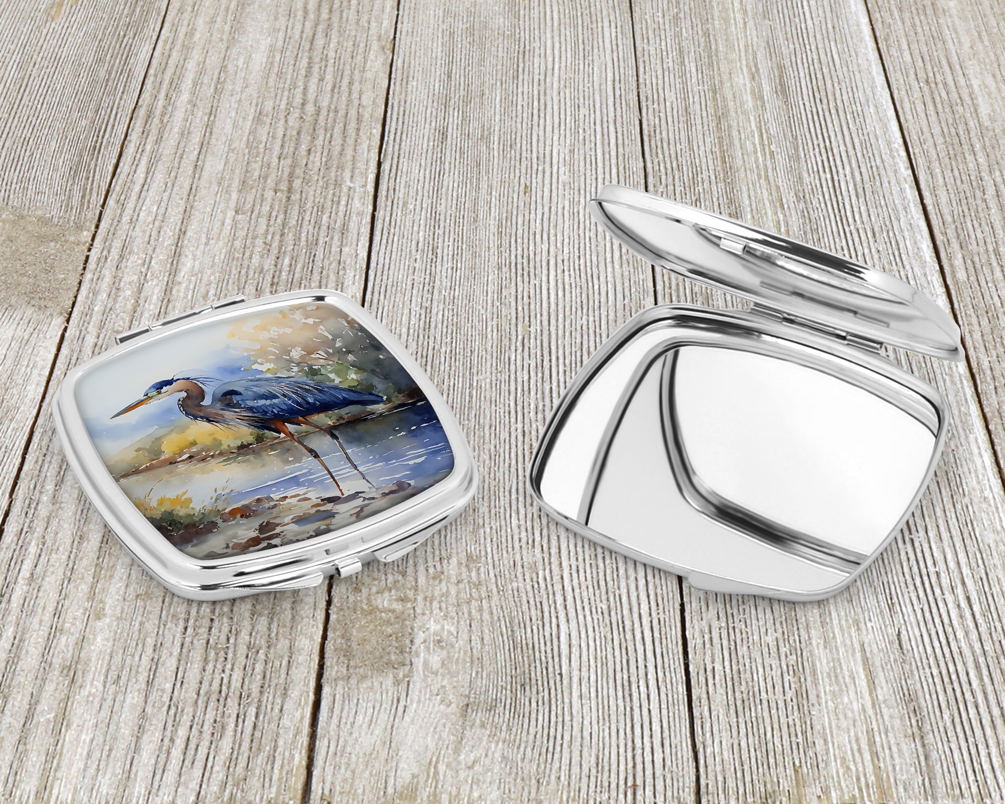 Blue Heron Compact Mirror Decorative Travel Makeup Mirror for Women Girls Gifts Pocket Makeup Mirror Folding Handheld