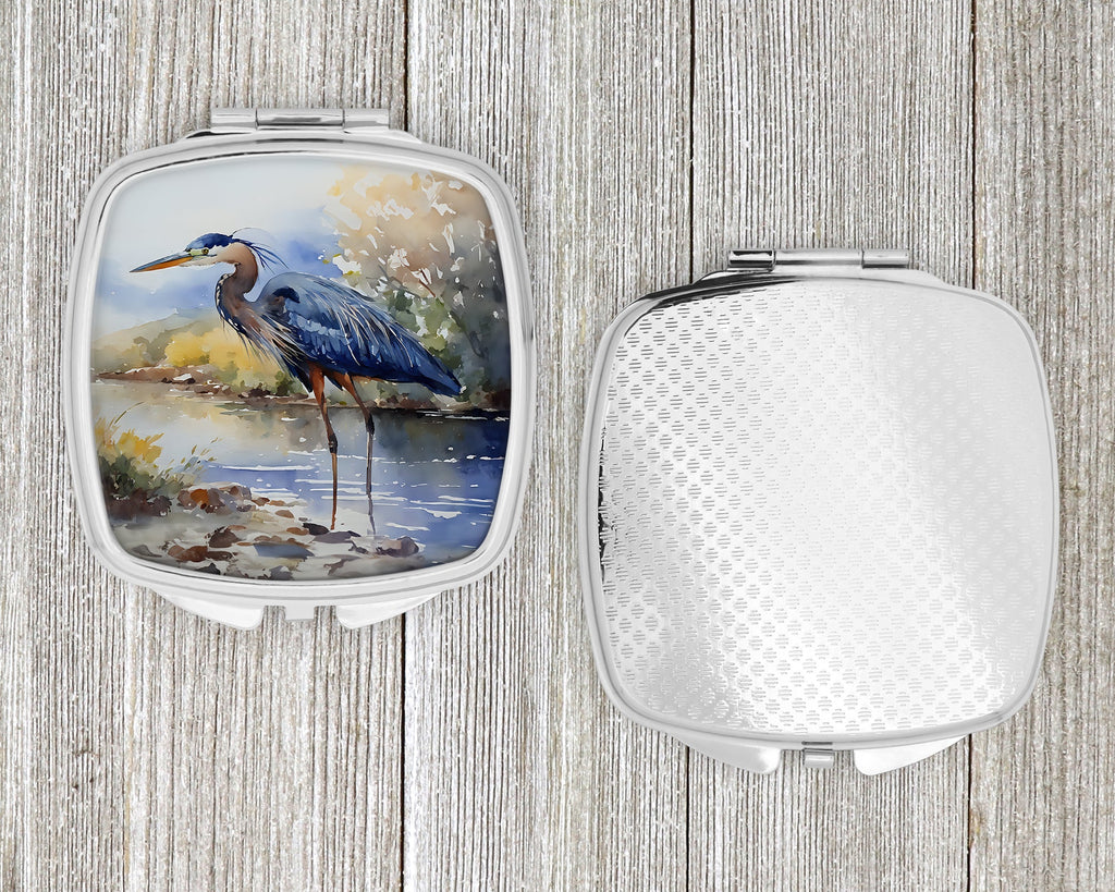 Blue Heron Compact Mirror Decorative Travel Makeup Mirror for Women Girls Gifts Pocket Makeup Mirror Folding Handheld