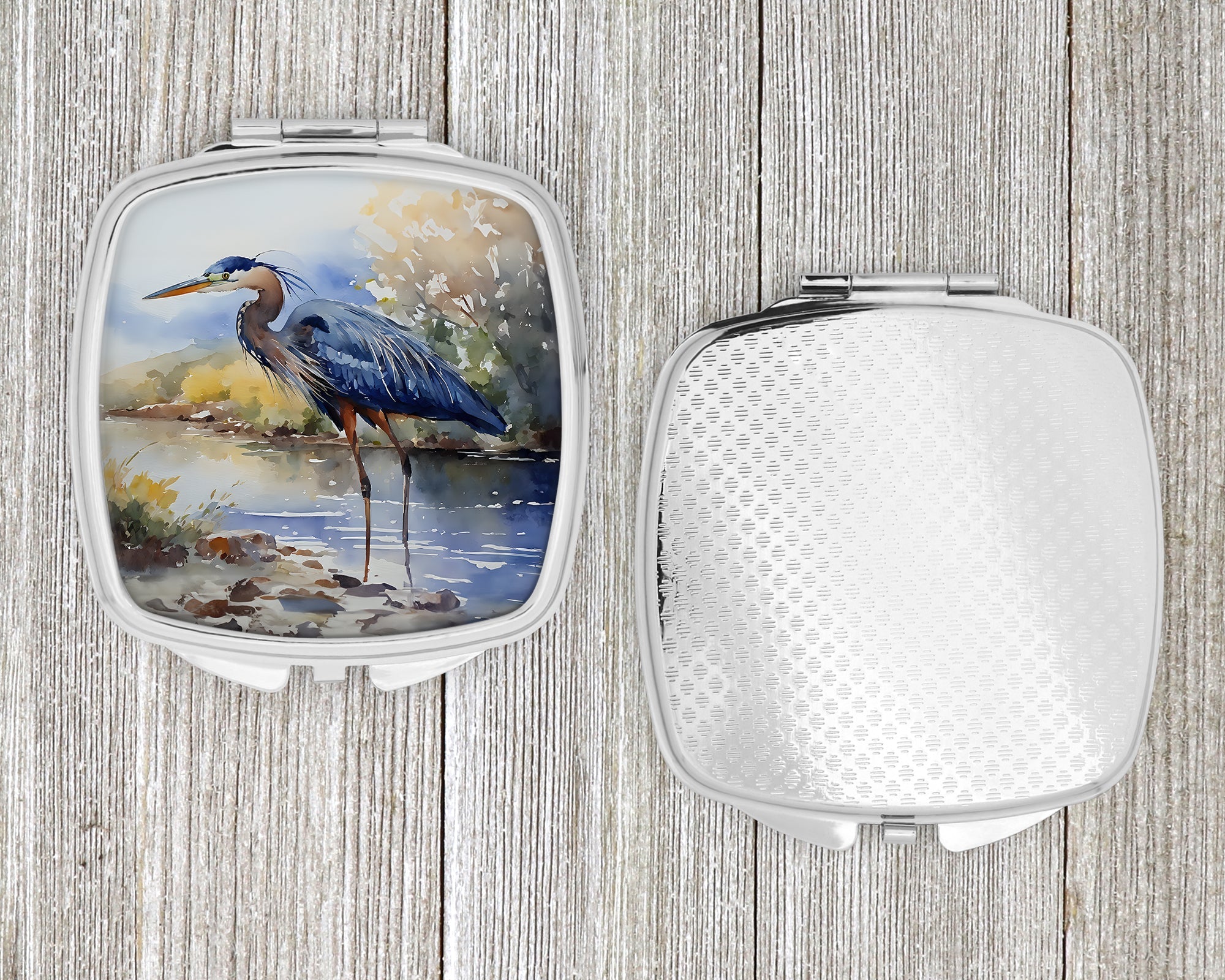 Blue Heron Compact Mirror Decorative Travel Makeup Mirror for Women Girls Gifts Pocket Makeup Mirror Folding Handheld