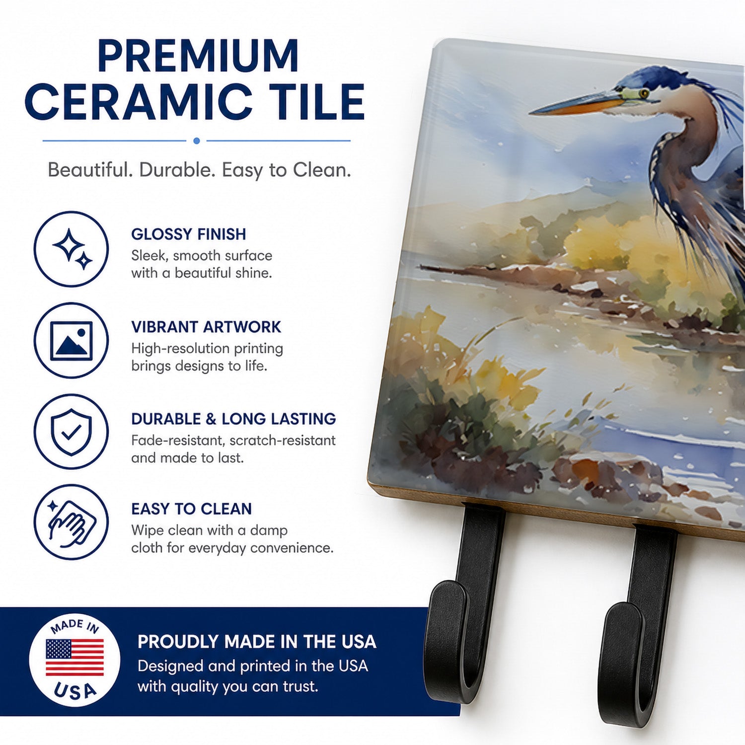 Blue Heron Leash or Key Holder Wall Hooks, Coat Rack Wall Mount, for Hanging Keys, Towels, Aprons, Leashes