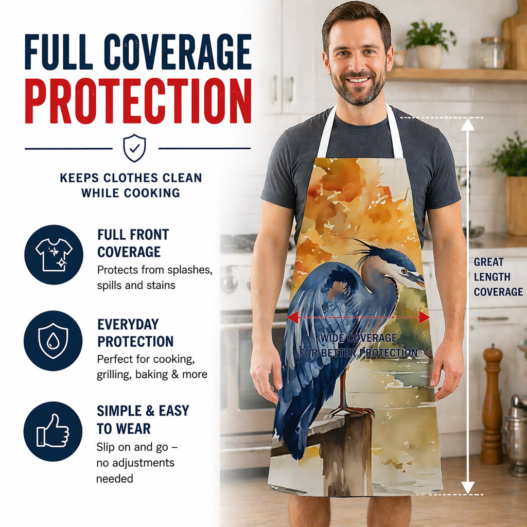 Blue Heron Apron Cooking Kitchen Server Baking Crafts Gardening for Adult Women Men, Unisex, Large, Multicolor