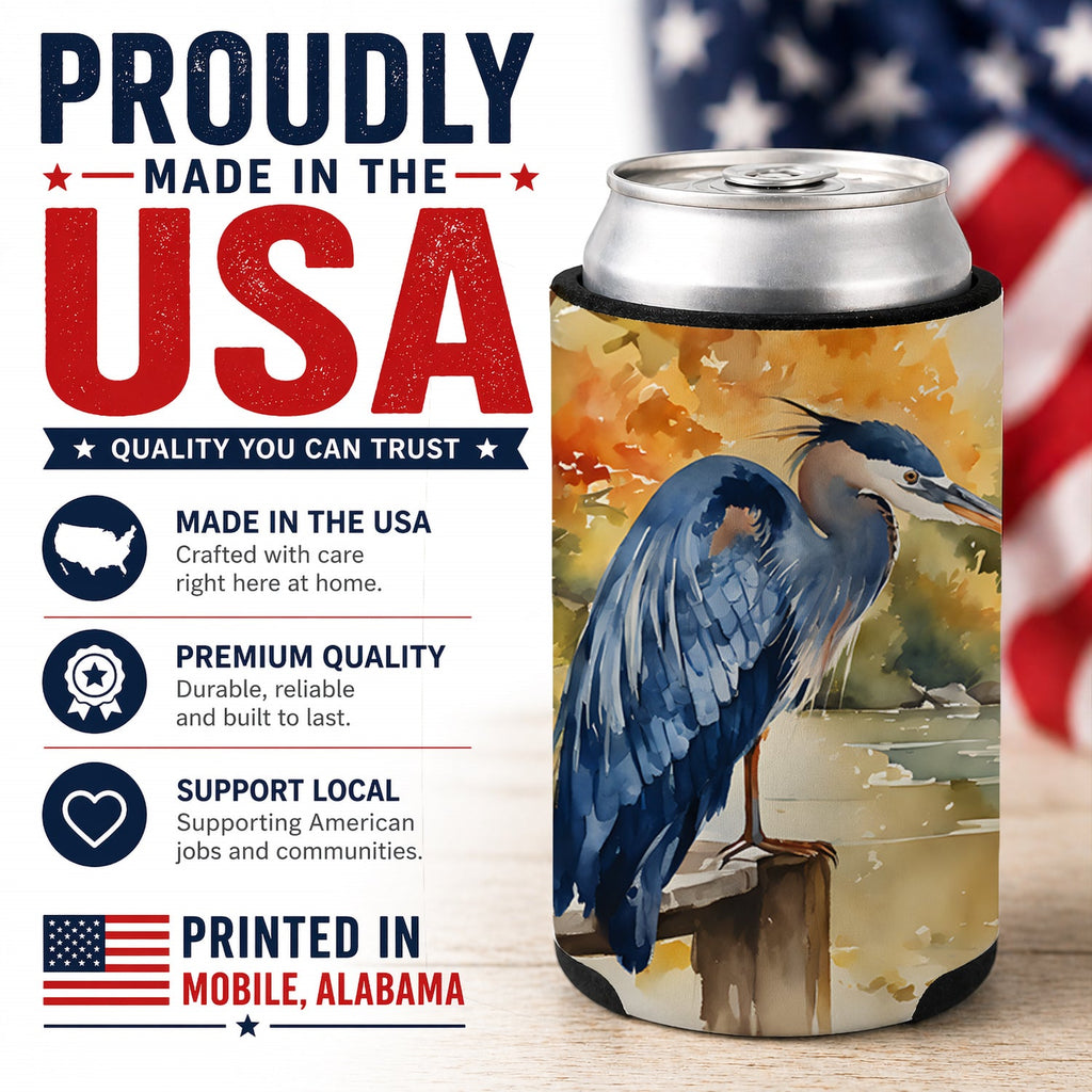 Blue Heron Can or Bottle Hugger Cooler Sleeve for Standard 12 oz Cans, Insulated Foam Beer & Soda Can Hugger Reusable