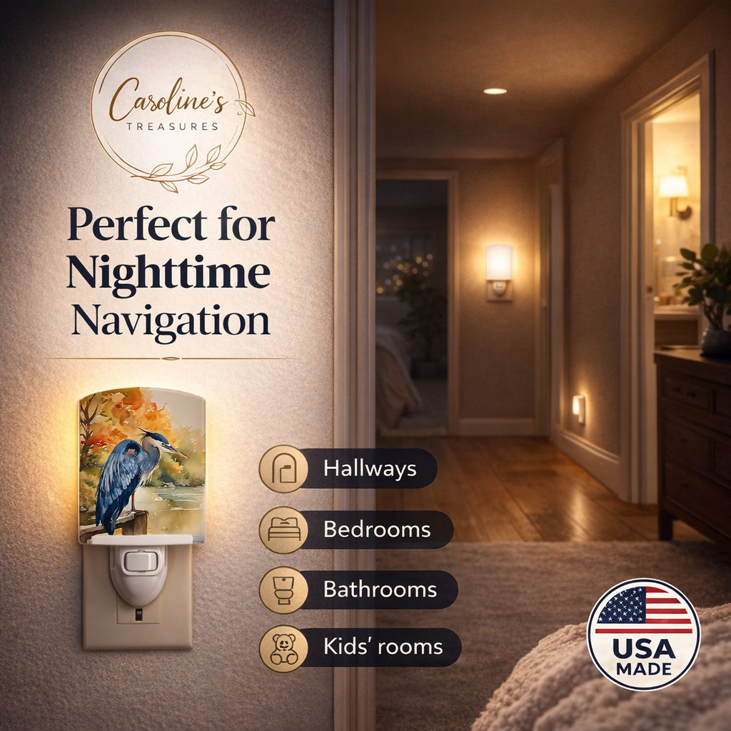 Blue Heron Ceramic Night Light Compact, UL-Certified, Ideal for Bedroom, Bathroom, Nursery, Hallway, Kitchen, 6x4x3, Multicolor