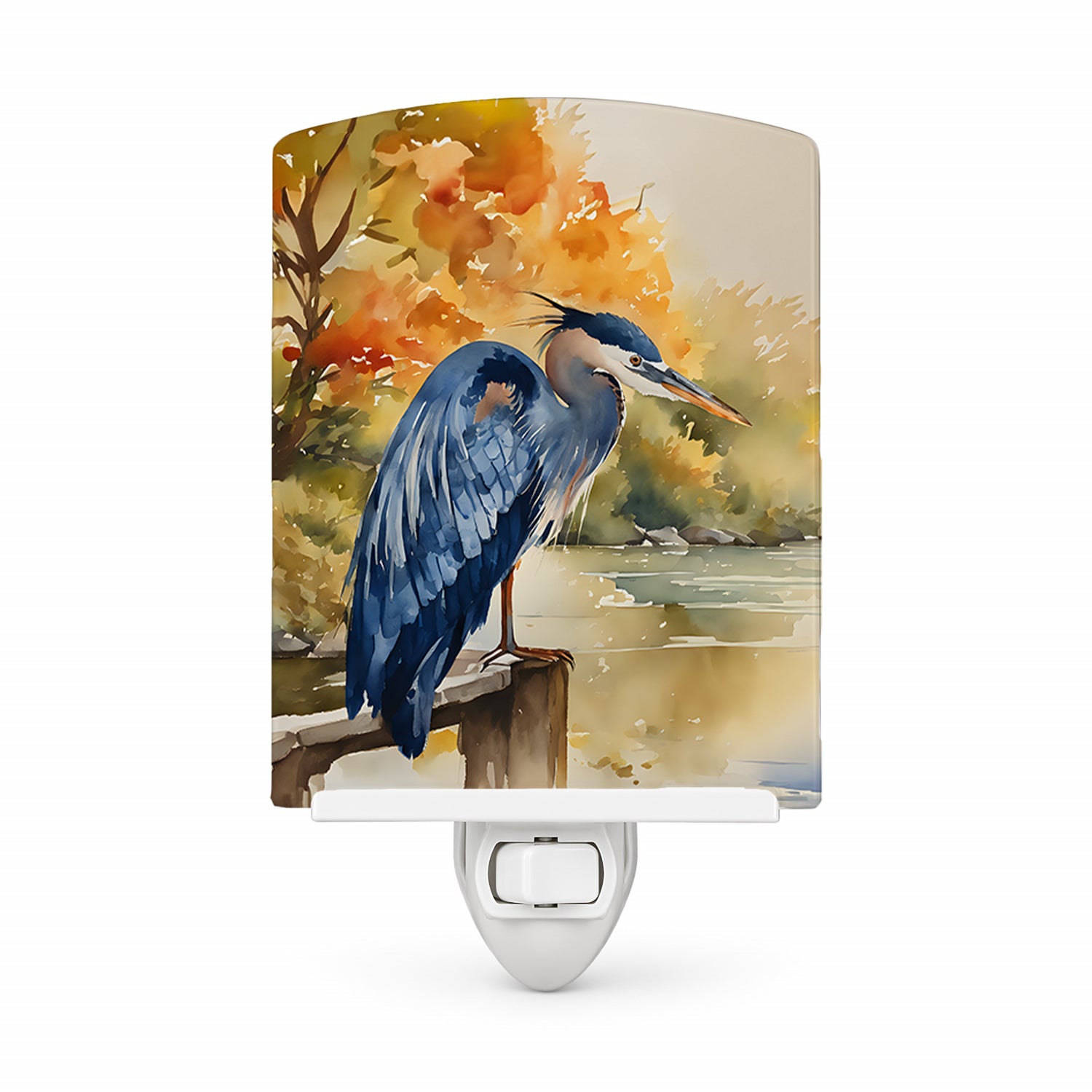 Blue Heron Ceramic Night Light Compact, UL-Certified, Ideal for Bedroom, Bathroom, Nursery, Hallway, Kitchen, 6x4x3, Multicolor