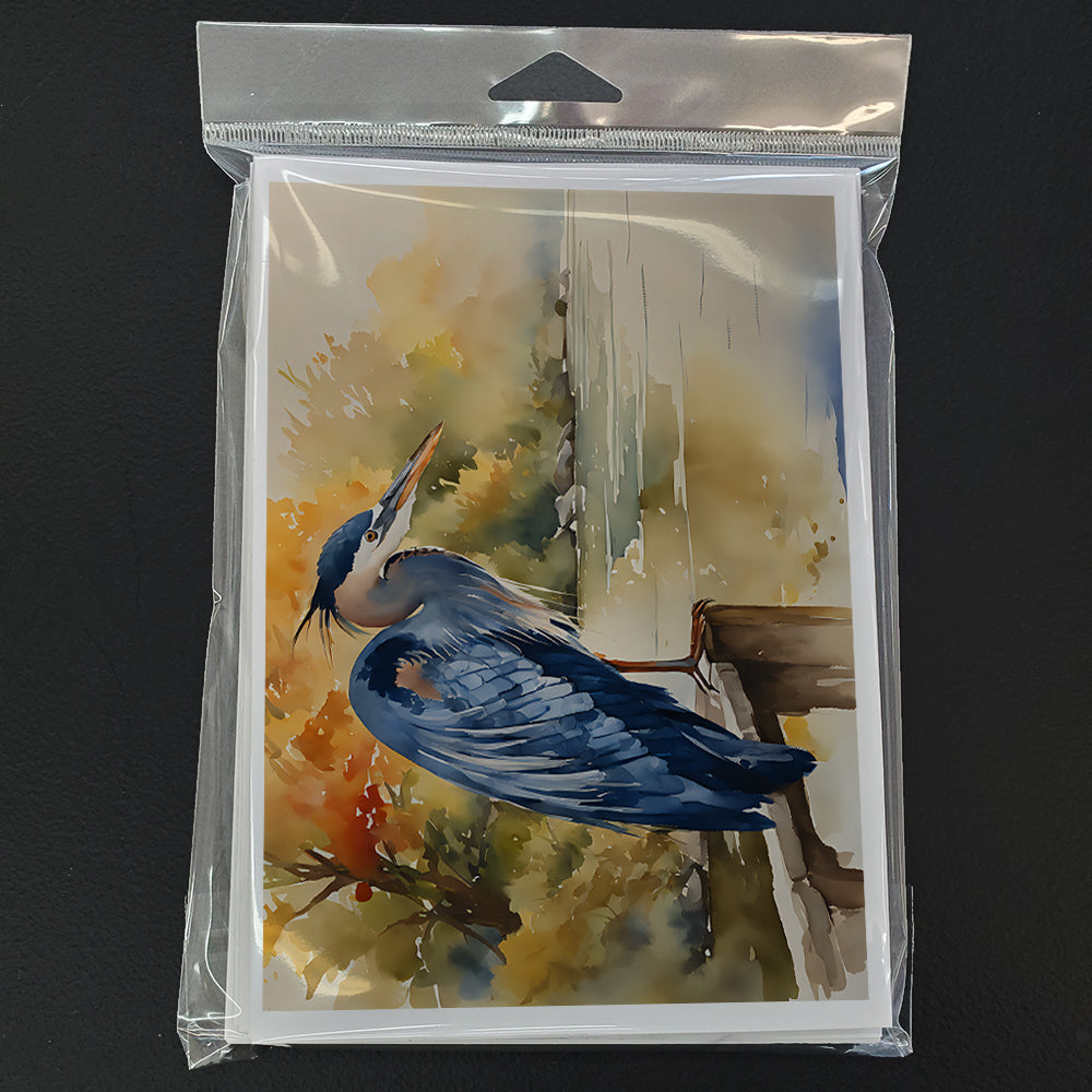 Blue Heron Greeting Cards Pack of 8 Blank Cards with Envelopes Whimsical A7 Size 5x7