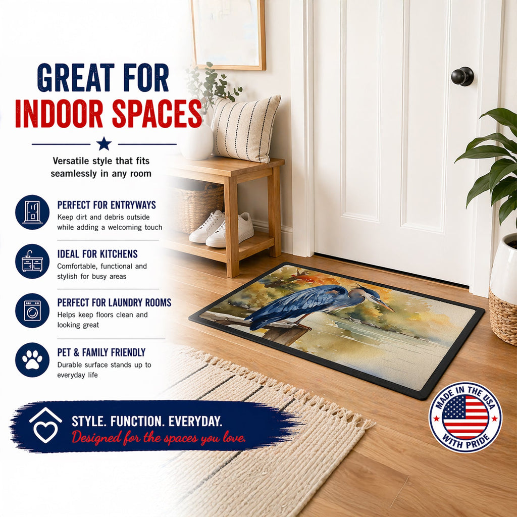 Blue Heron Doormat Indoor Outdoor 24H X 36W Front Door Mat Rugs for Entryway, Non Slip Washable Low Pile,