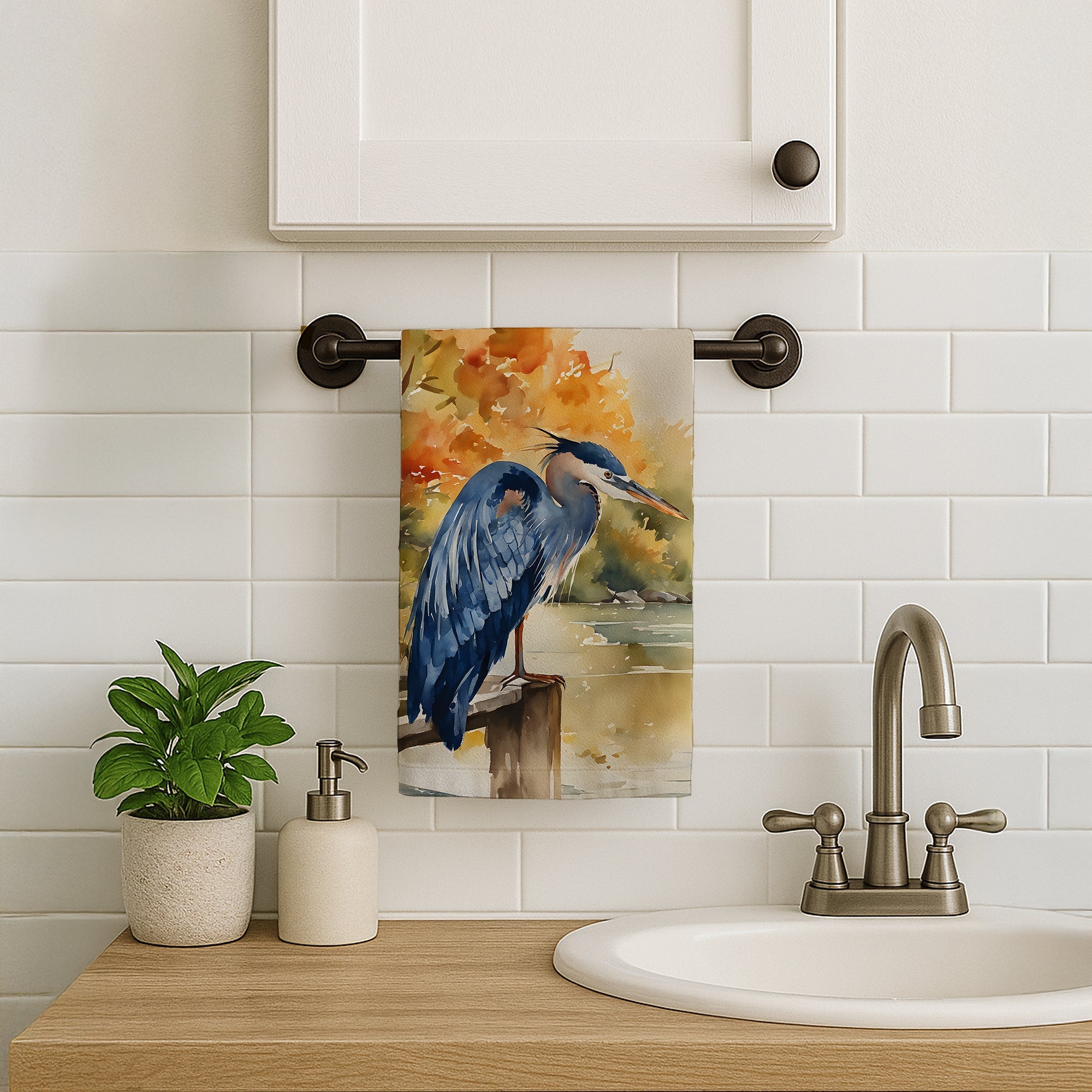 Blue Heron Kitchen Towel Velour Plush Front and Cotton Loop Back Machine Washable