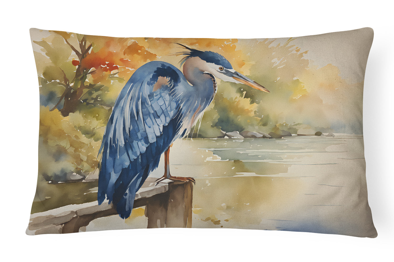 Blue Heron Decorative Throw Pillow 12x16 Indoor Outdoor Accent Cushion, Fabric Cover with Insert for Sofa, Bed, Porch & Living Room