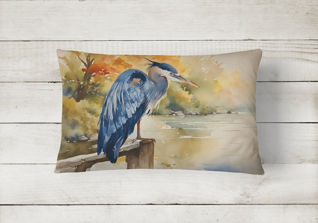 Blue Heron Decorative Throw Pillow 12x16 Indoor Outdoor Accent Cushion, Fabric Cover with Insert for Sofa, Bed, Porch & Living Room