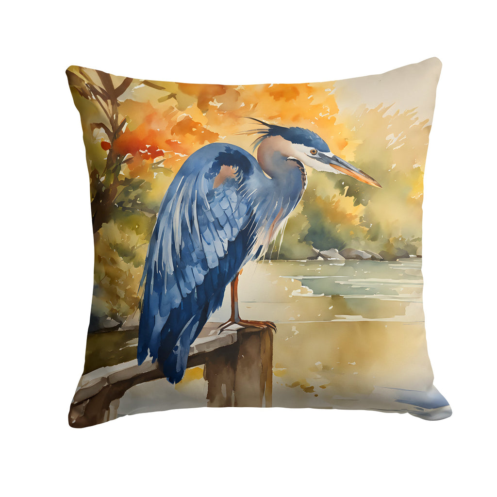 Blue Heron Decorative Throw Pillow 18x18 Indoor Outdoor Accent Cushion, Fabric Cover with Insert for Sofa, Bed, Porch & Living Room