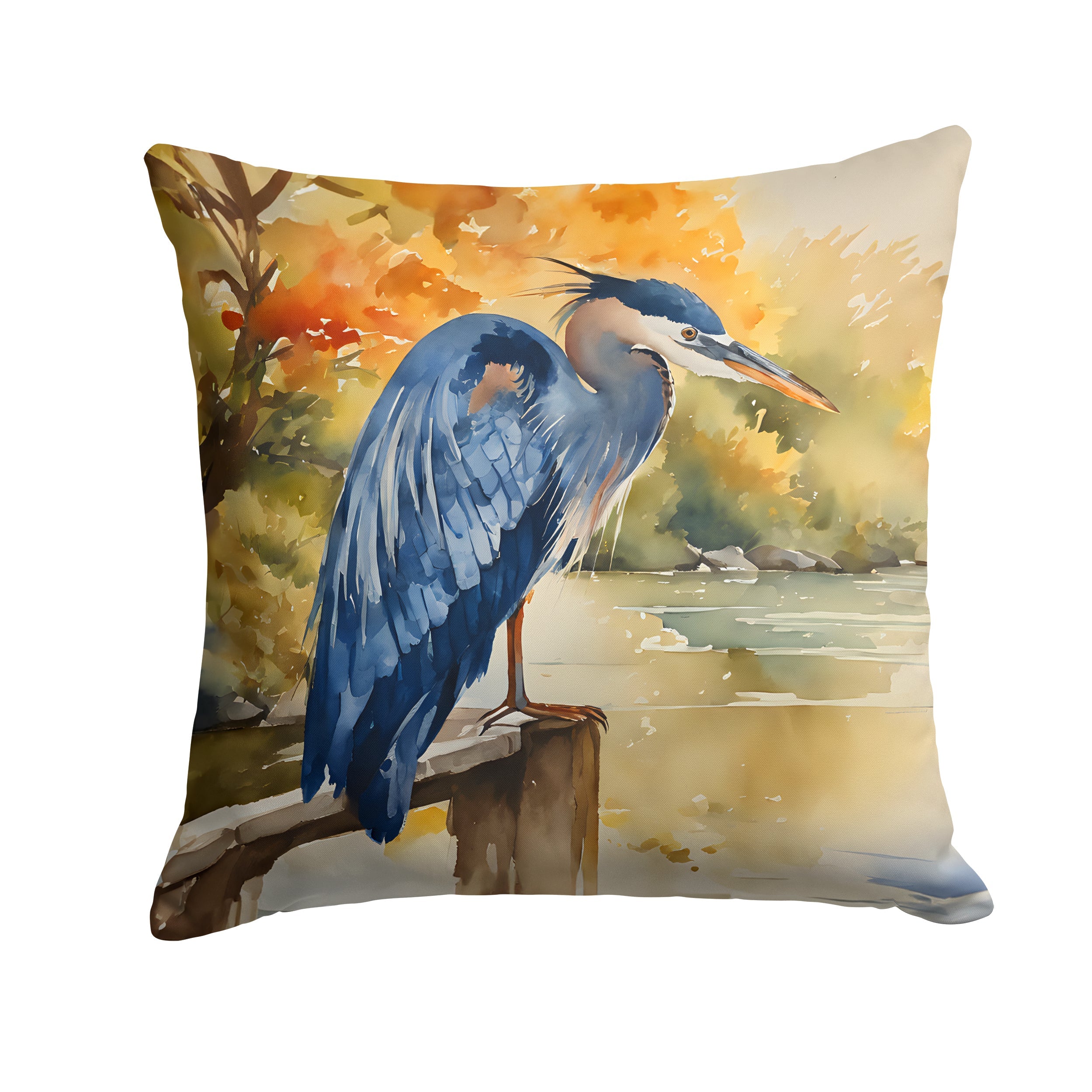 Blue Heron Decorative Throw Pillow 18x18 Indoor Outdoor Accent Cushion, Fabric Cover with Insert for Sofa, Bed, Porch & Living Room