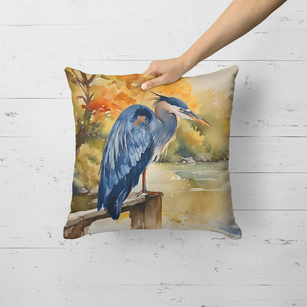 Blue Heron Decorative Throw Pillow 18x18 Indoor Outdoor Accent Cushion, Fabric Cover with Insert for Sofa, Bed, Porch & Living Room