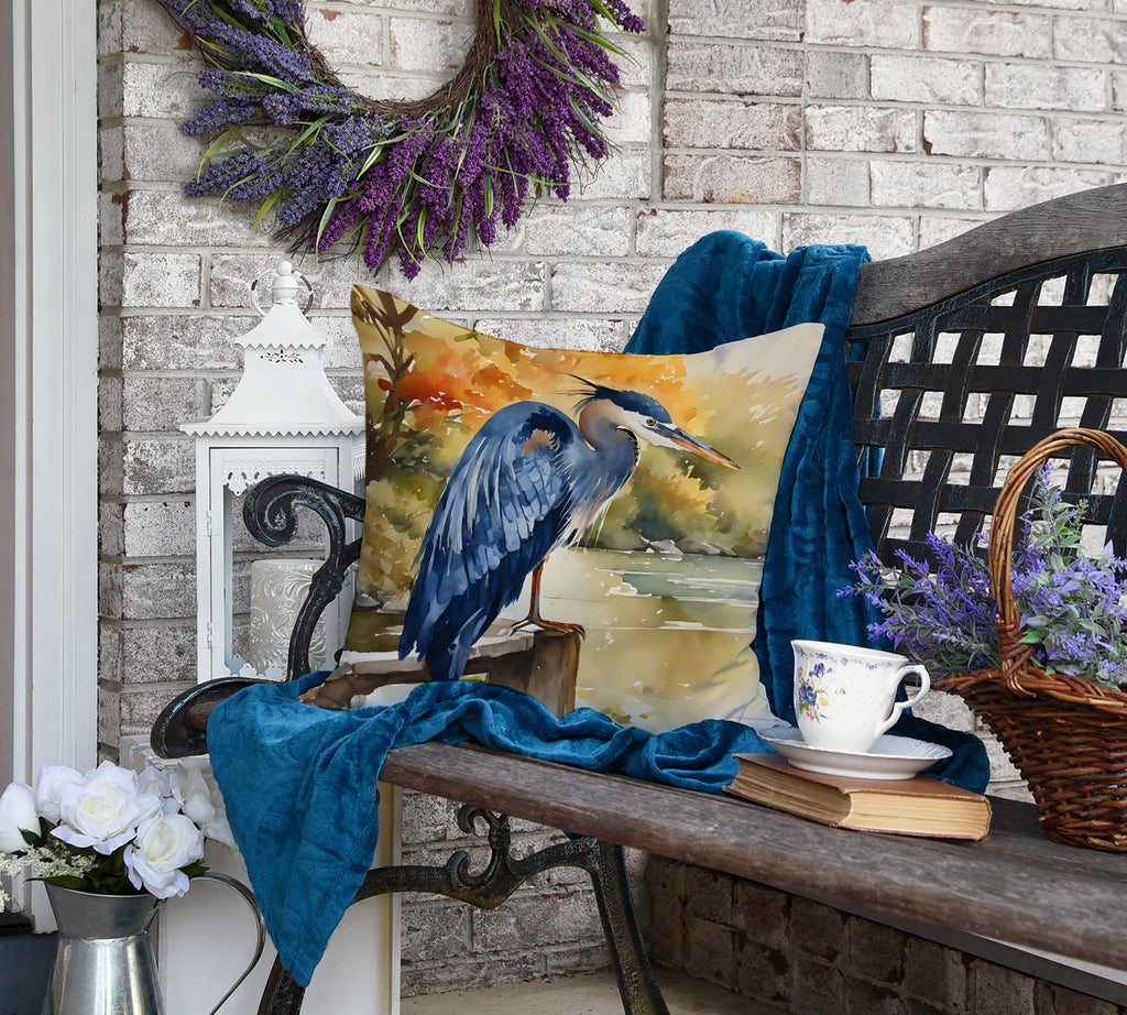 Blue Heron Decorative Throw Pillow 18x18 Indoor Outdoor Accent Cushion, Fabric Cover with Insert for Sofa, Bed, Porch & Living Room