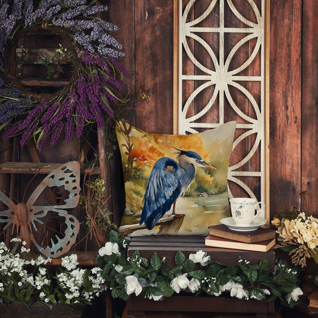 Blue Heron Decorative Throw Pillow 18x18 Indoor Outdoor Accent Cushion, Fabric Cover with Insert for Sofa, Bed, Porch & Living Room