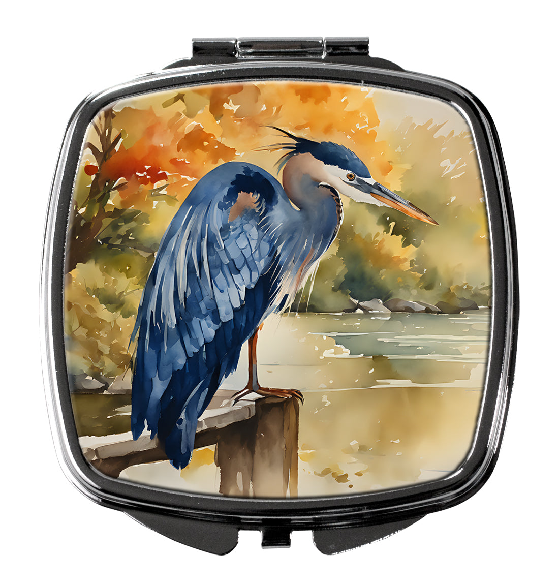Blue Heron Compact Mirror Decorative Travel Makeup Mirror for Women Girls Gifts Pocket Makeup Mirror Folding Handheld