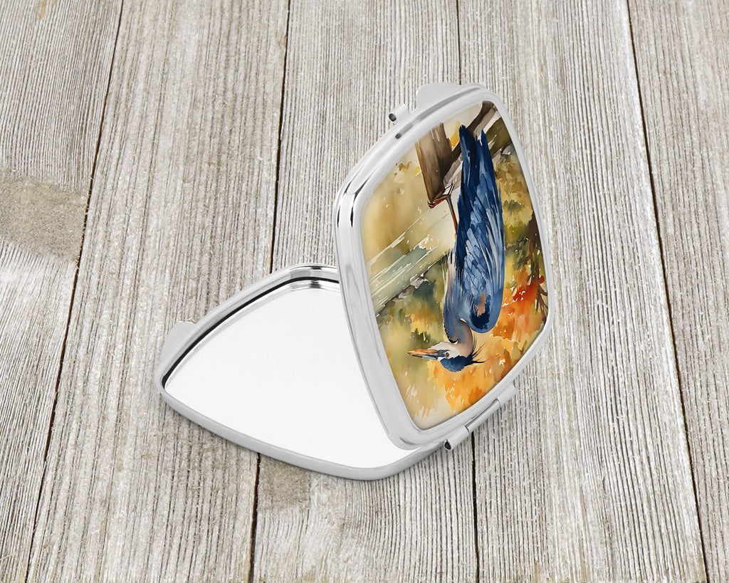 Blue Heron Compact Mirror Decorative Travel Makeup Mirror for Women Girls Gifts Pocket Makeup Mirror Folding Handheld