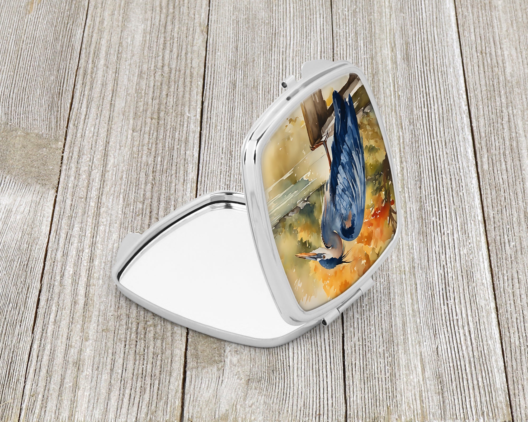 Blue Heron Compact Mirror Decorative Travel Makeup Mirror for Women Girls Gifts Pocket Makeup Mirror Folding Handheld